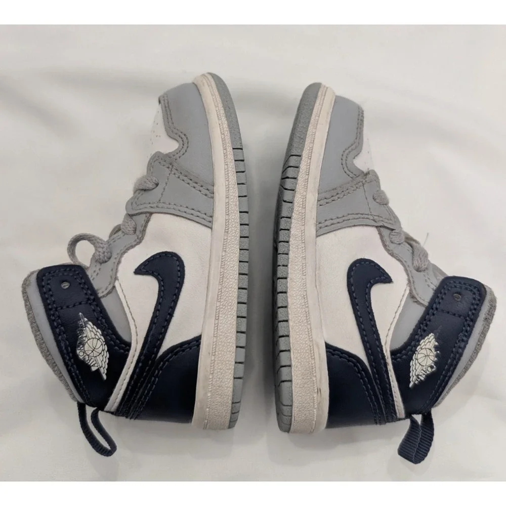 Nike Air Jordan 1 Mid (TD) - White/Midnight Navy/Wolf Grey - Size 6c - Used